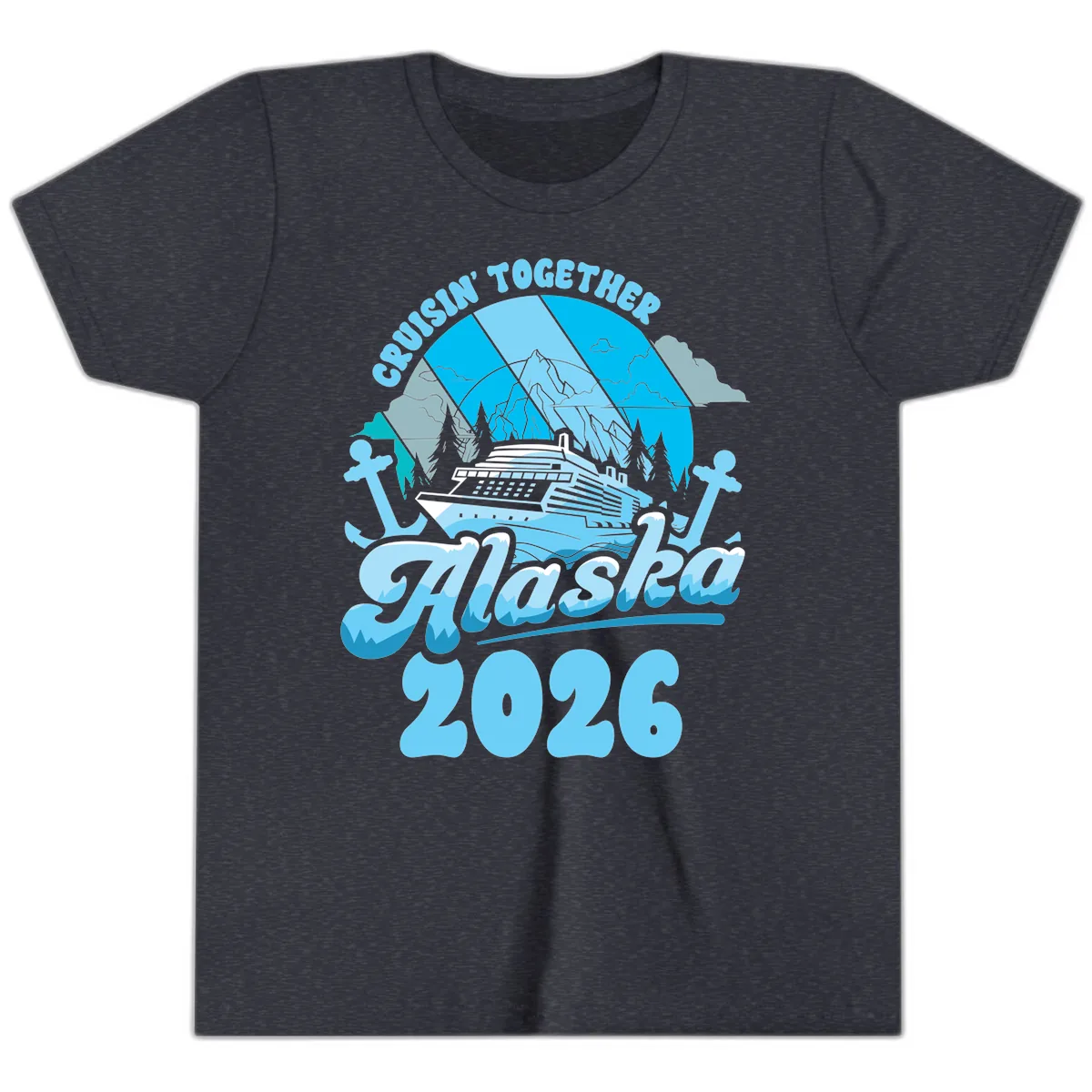 Cruisin' Together Alaska 2026 Cruise Ship Youth T-Shirt in Heather Navy