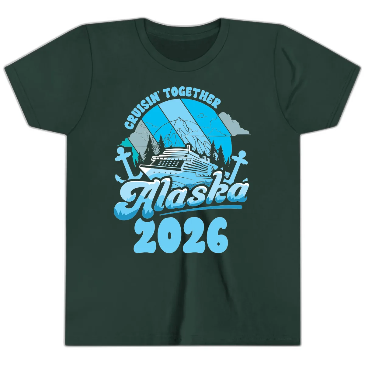 Cruisin' Together Alaska 2026 Cruise Ship Youth T-Shirt in Forest