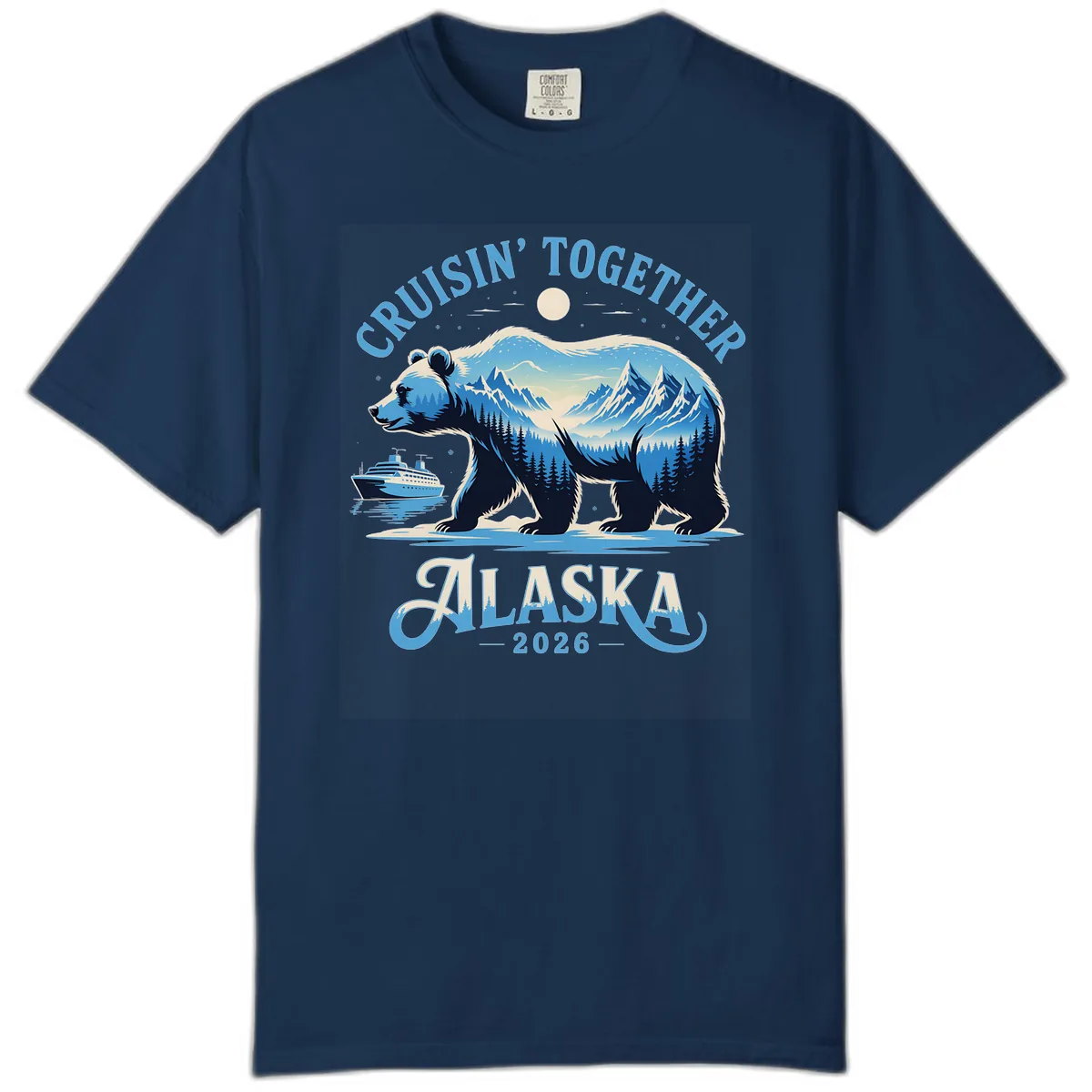 Cruisin' Together Alaska Bear and Mountains Comfort Color in Navy