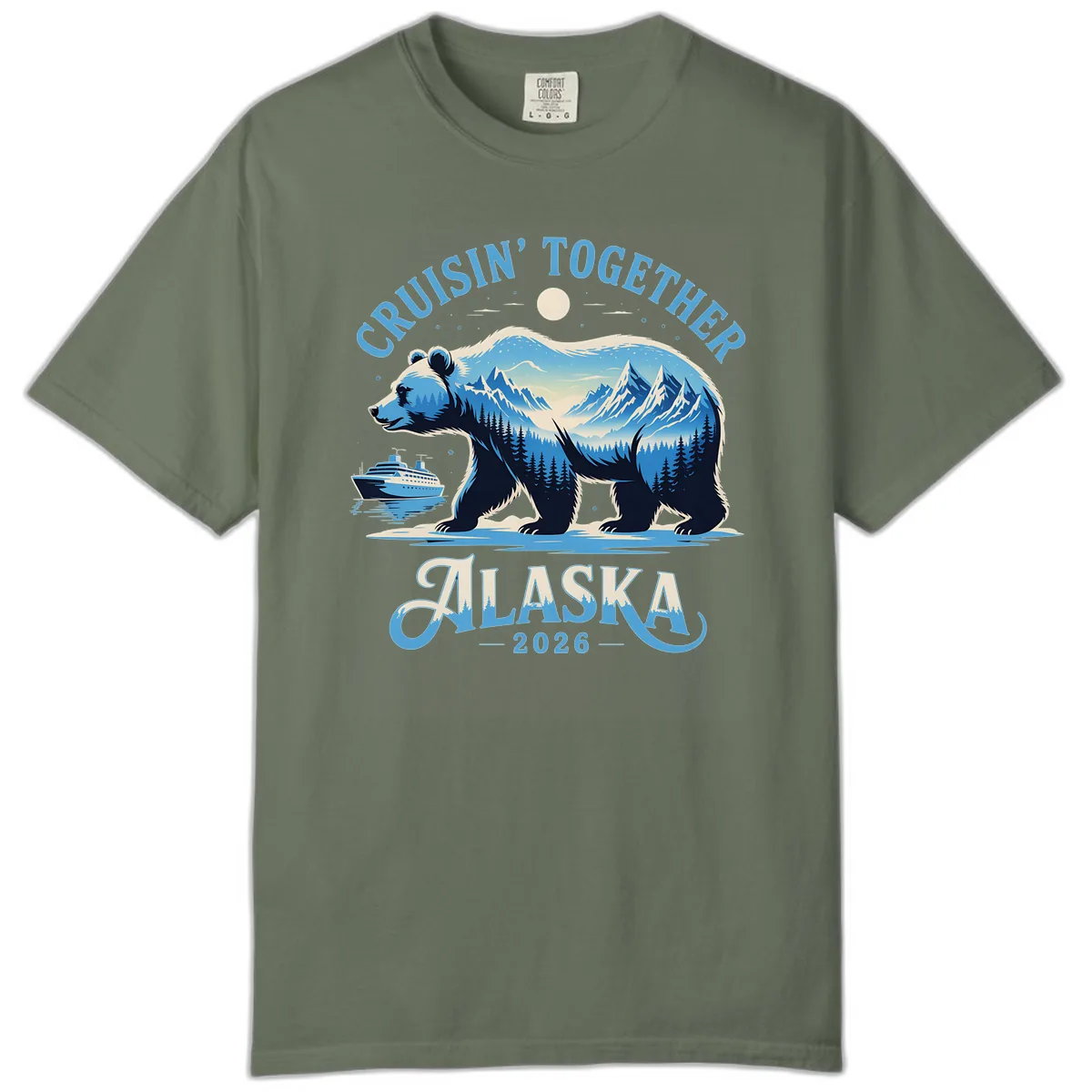 Cruisin' Together Alaska Bear and Mountains Comfort Color in Moss