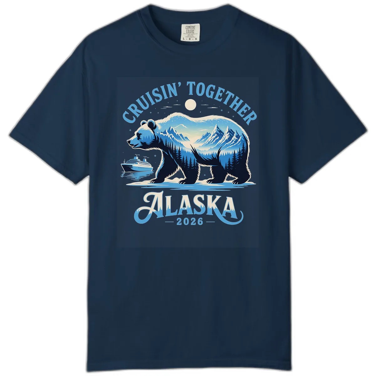 Cruisin' Together Alaska Bear and Mountains Comfort Color in True Navy