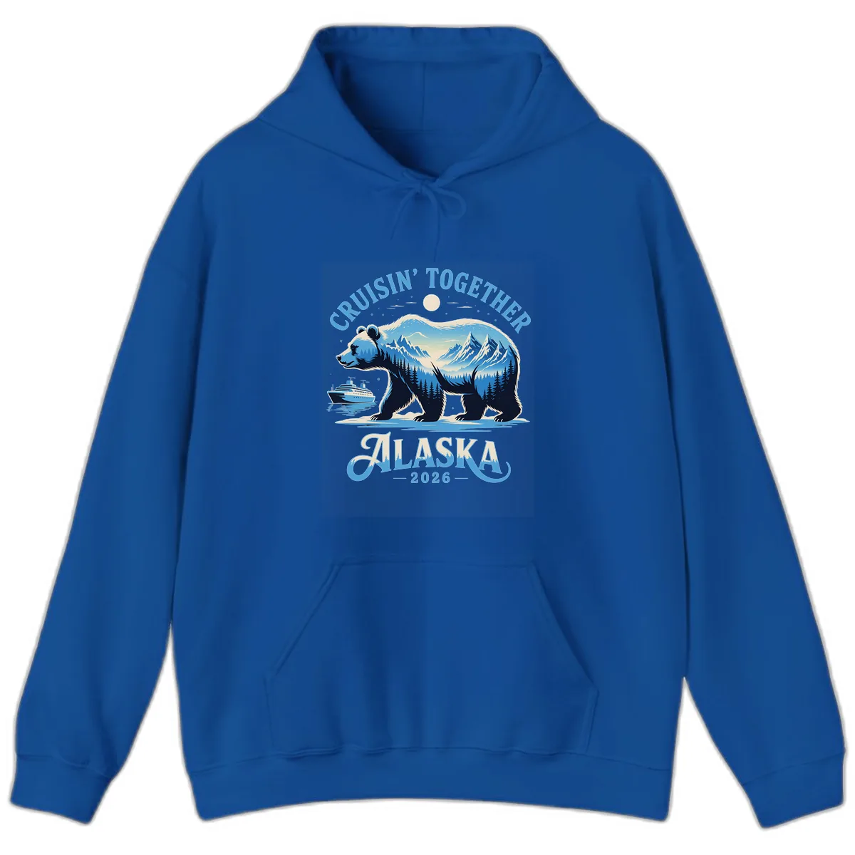 Cruisin' Together Alaska Bear and Mountains Hoodie in Royal