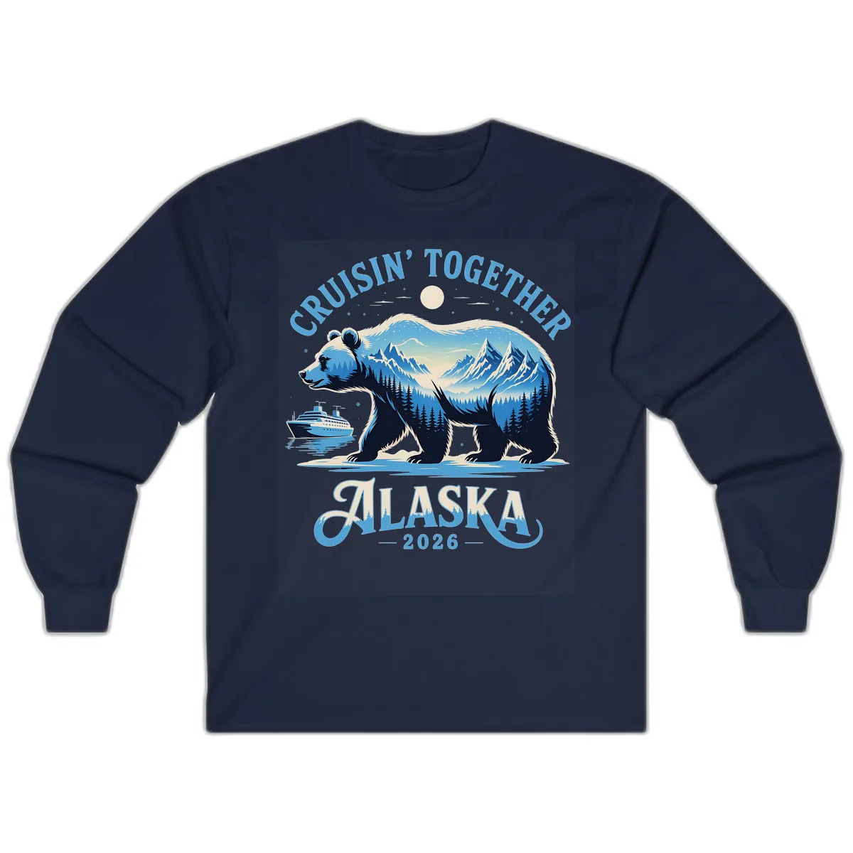 Cruisin' Together Alaska Bear and Mountains Long Sleeve in Navy