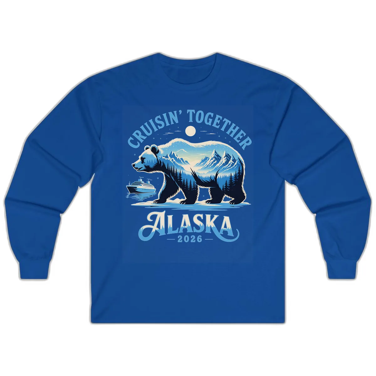 Cruisin' Together Alaska Bear and Mountains Long Sleeve in Royal