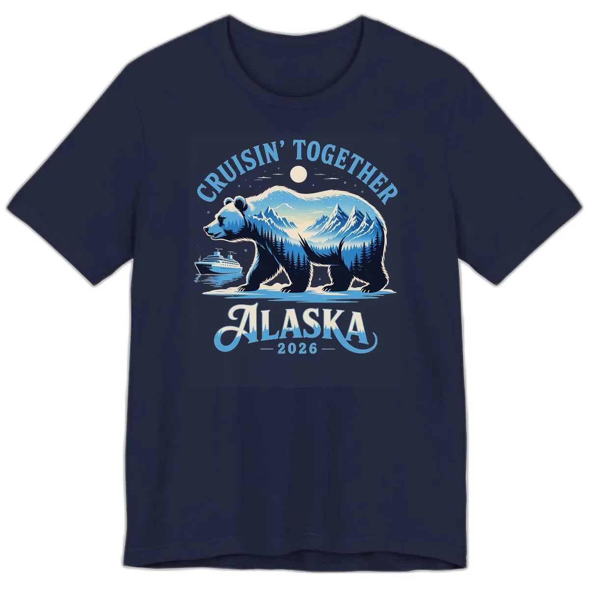 Cruisin' Together Alaska Bear and Mountains Premium T-Shirt in Navy