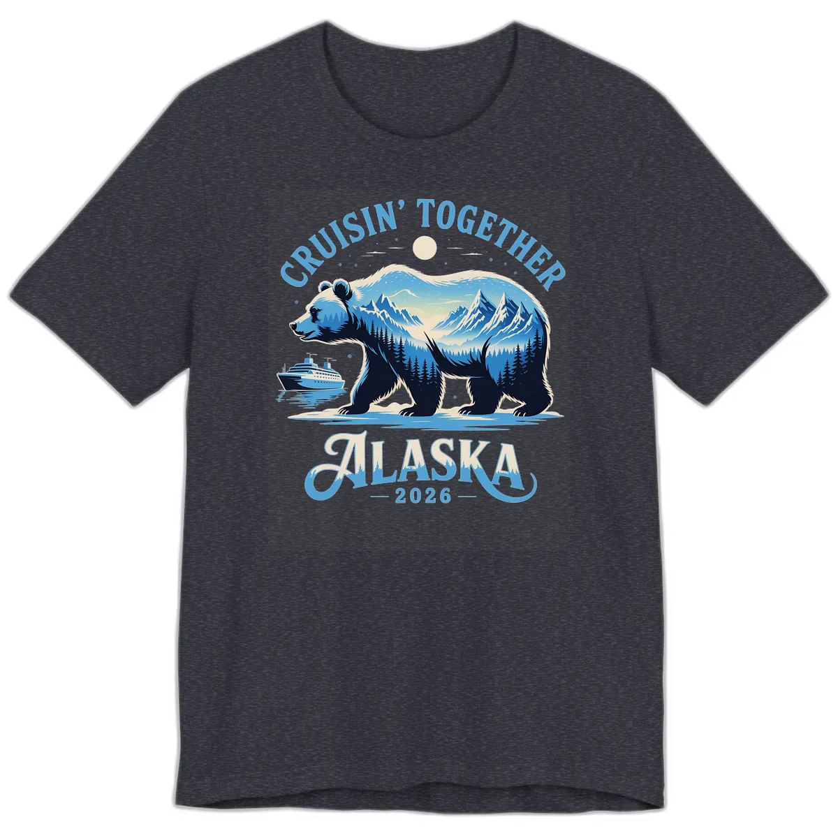 Cruisin' Together Alaska Bear and Mountains Premium T-Shirt in Heather Navy