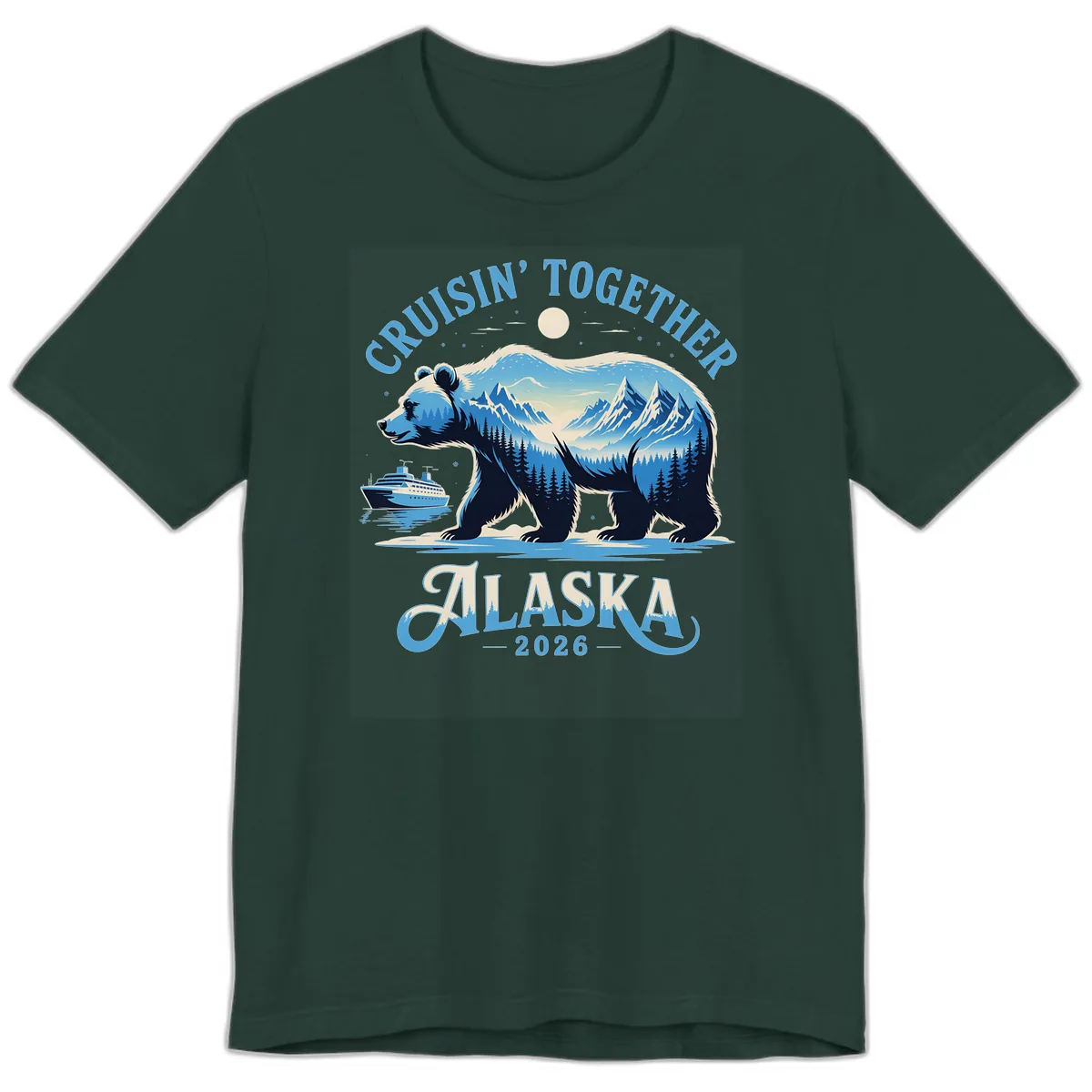 Cruisin' Together Alaska Bear and Mountains Premium T-Shirt in Forest