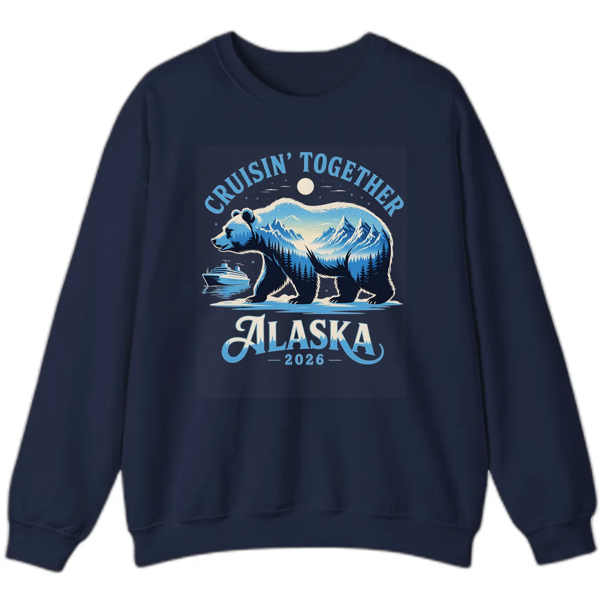 Cruisin' Together Alaska Bear and Mountains Sweatshirt in Navy