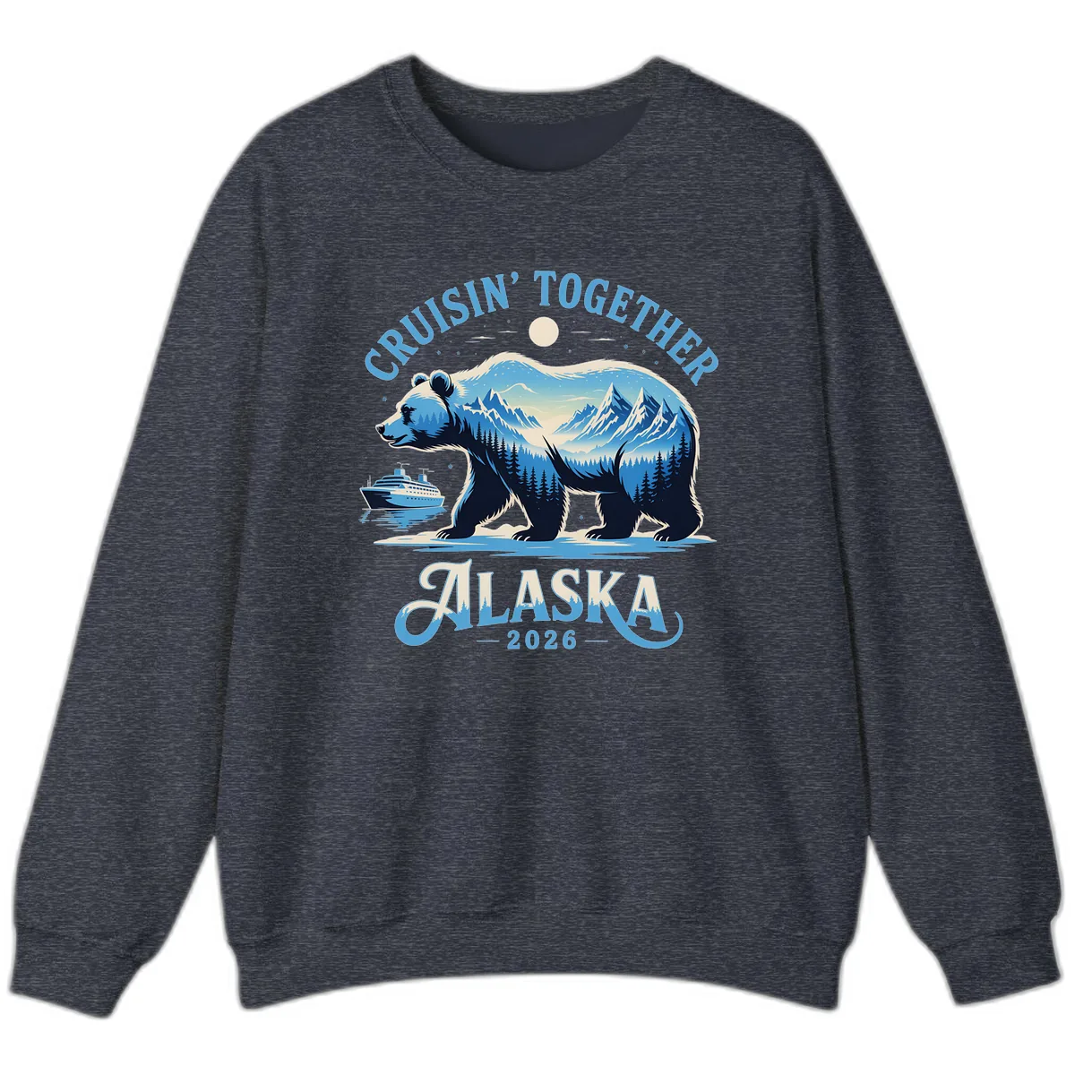 Cruisin' Together Alaska Bear and Mountains Sweatshirt in Heather Sport Dark Navy
