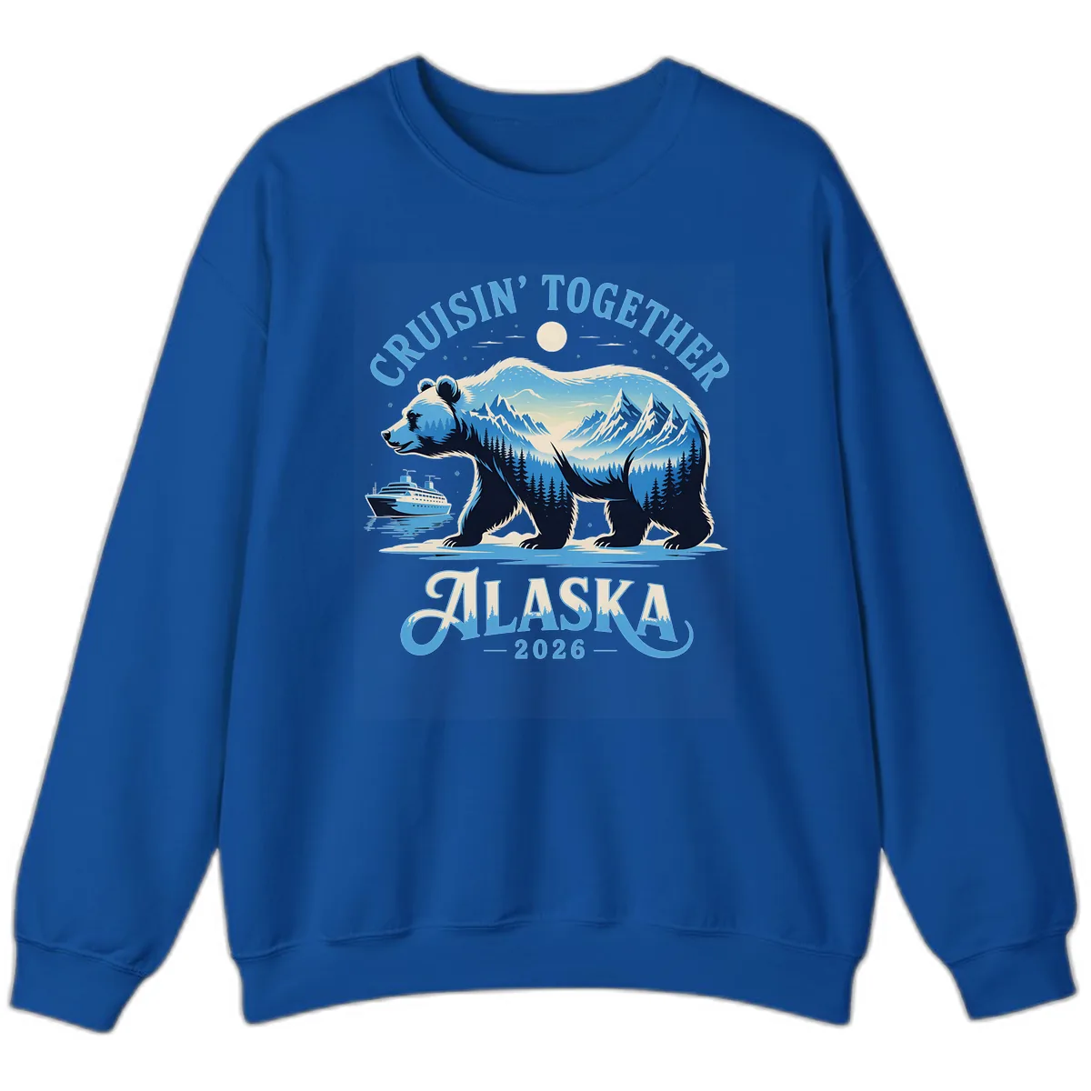 Cruisin' Together Alaska Bear and Mountains Sweatshirt in Royal