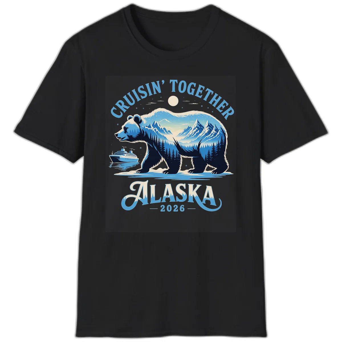 Cruisin' Together Alaska Bear and Mountains T-Shirt in Black