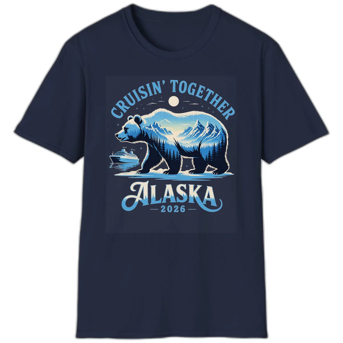 Cruisin' Together Alaska Bear and Mountains T-Shirt in Navy