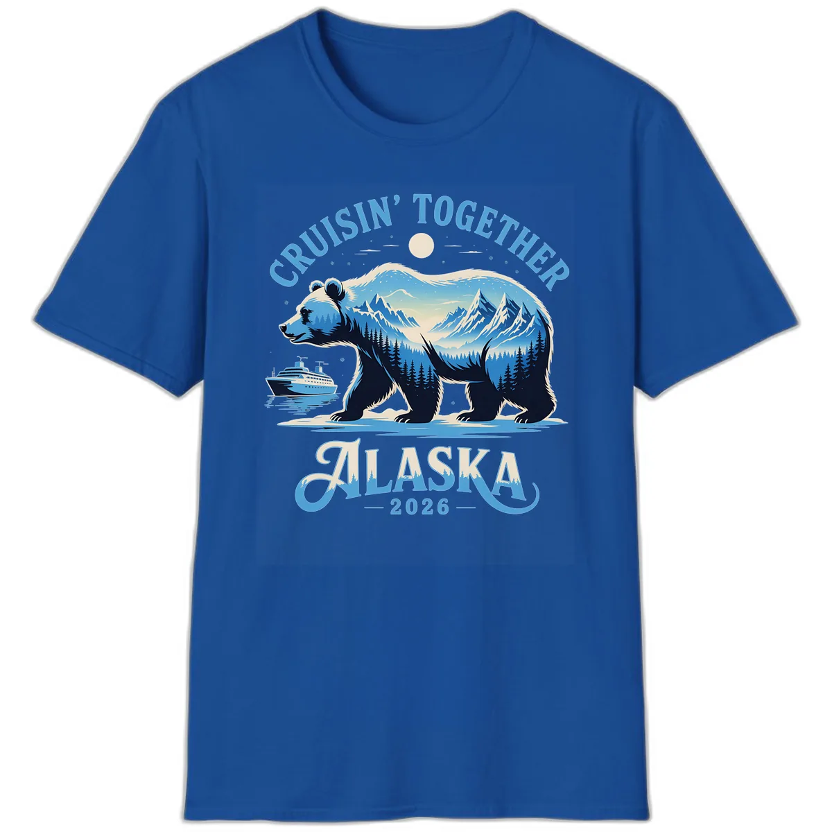Cruisin' Together Alaska Bear and Mountains T-Shirt in Royal