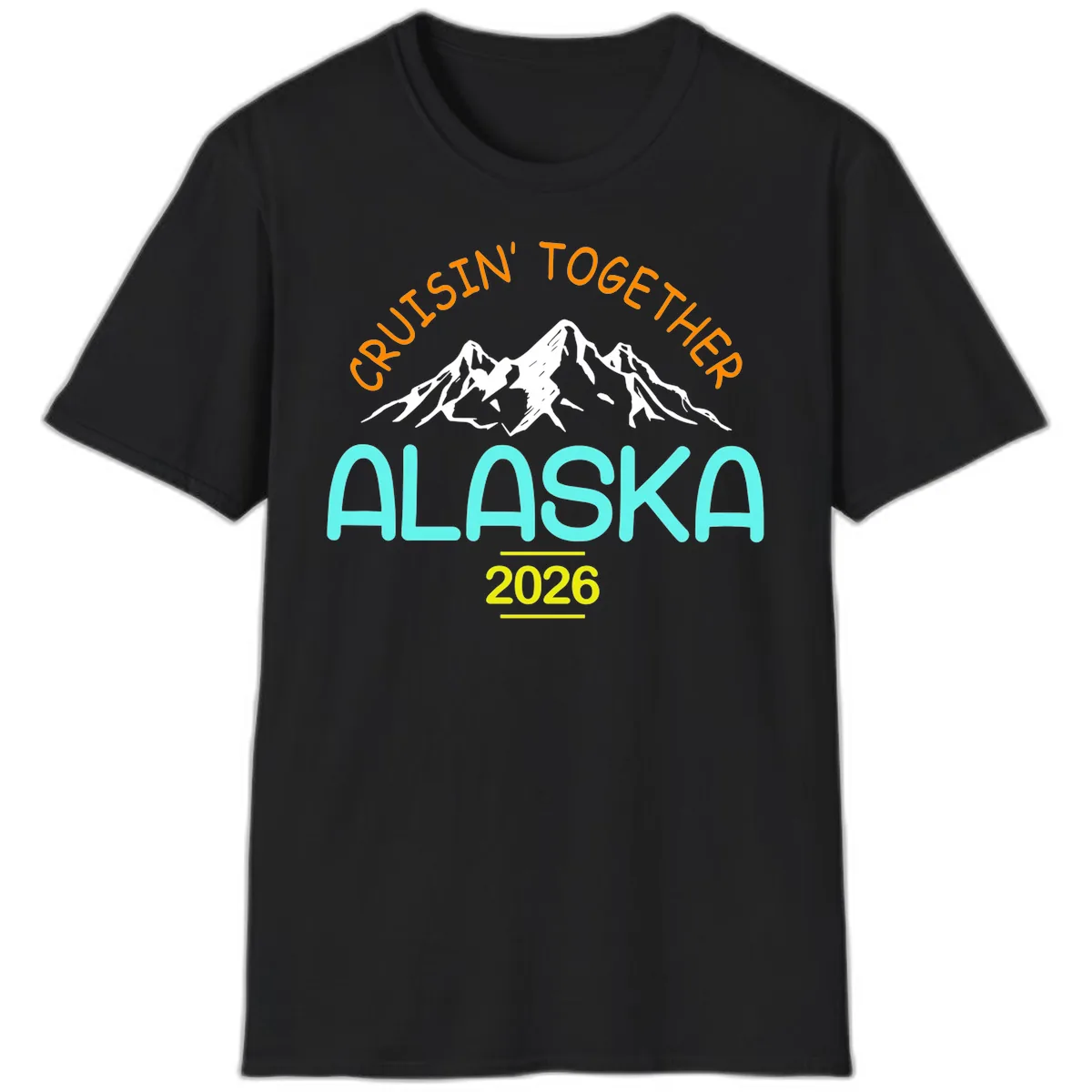 Cruisin' Together Alaska 2026 Mountain Design T-Shirt in Black