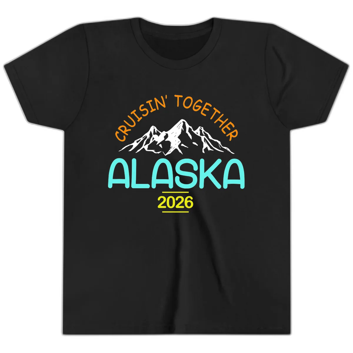 Cruisin' Together Alaska 2026 Mountain Design Youth T-Shirt in Black