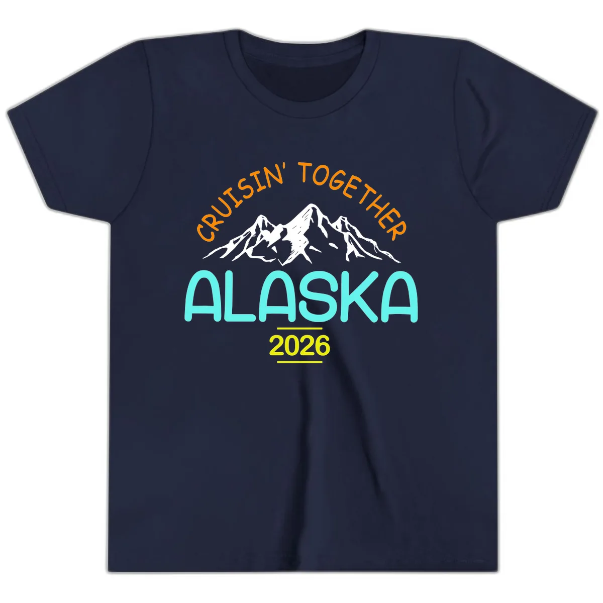 Cruisin' Together Alaska 2026 Mountain Design Youth T-Shirt in Navy