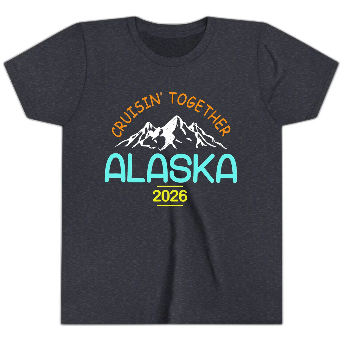 Cruisin' Together Alaska 2026 Mountain Design Youth T-Shirt in Heather Navy