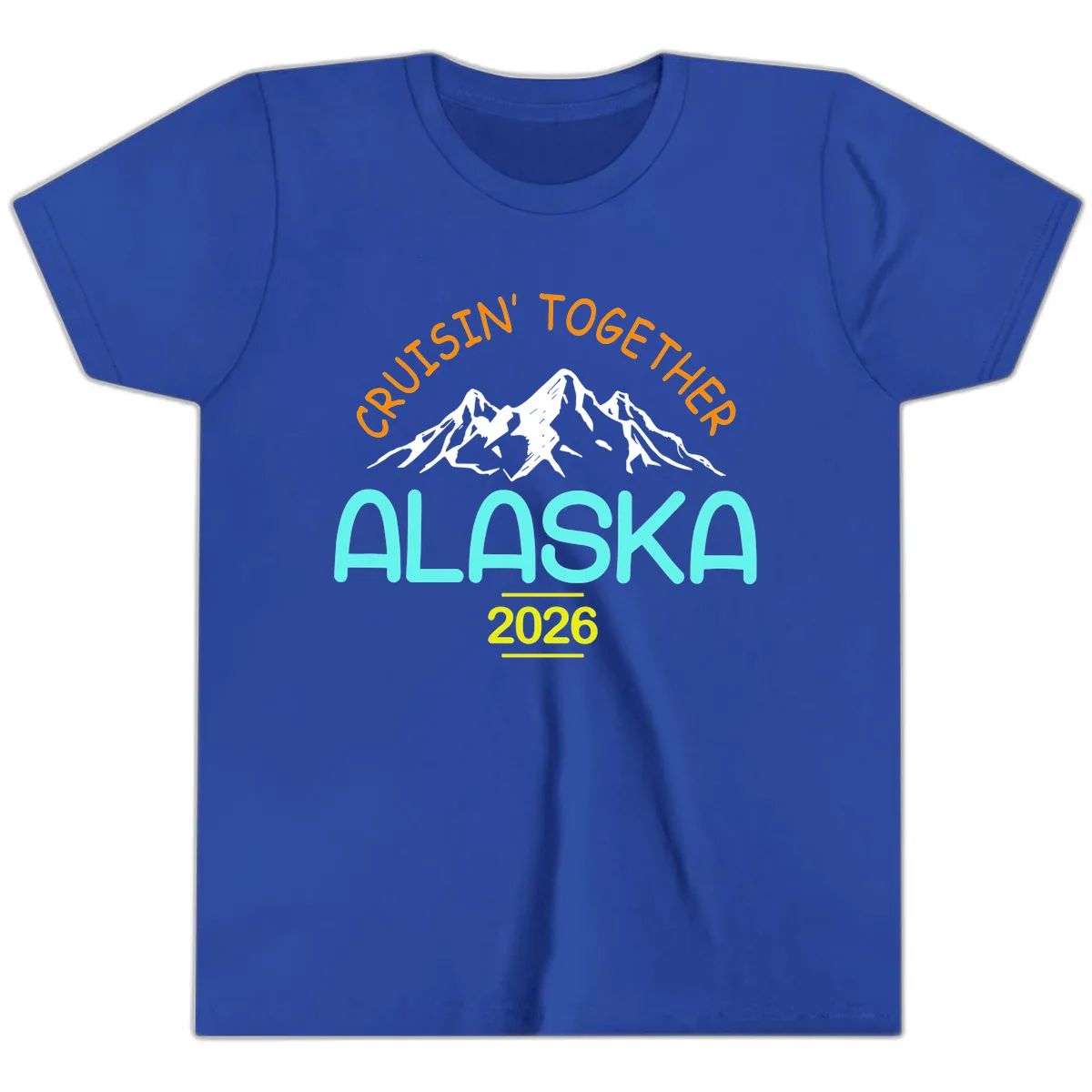 Cruisin' Together Alaska 2026 Mountain Design Youth T-Shirt in True Royal