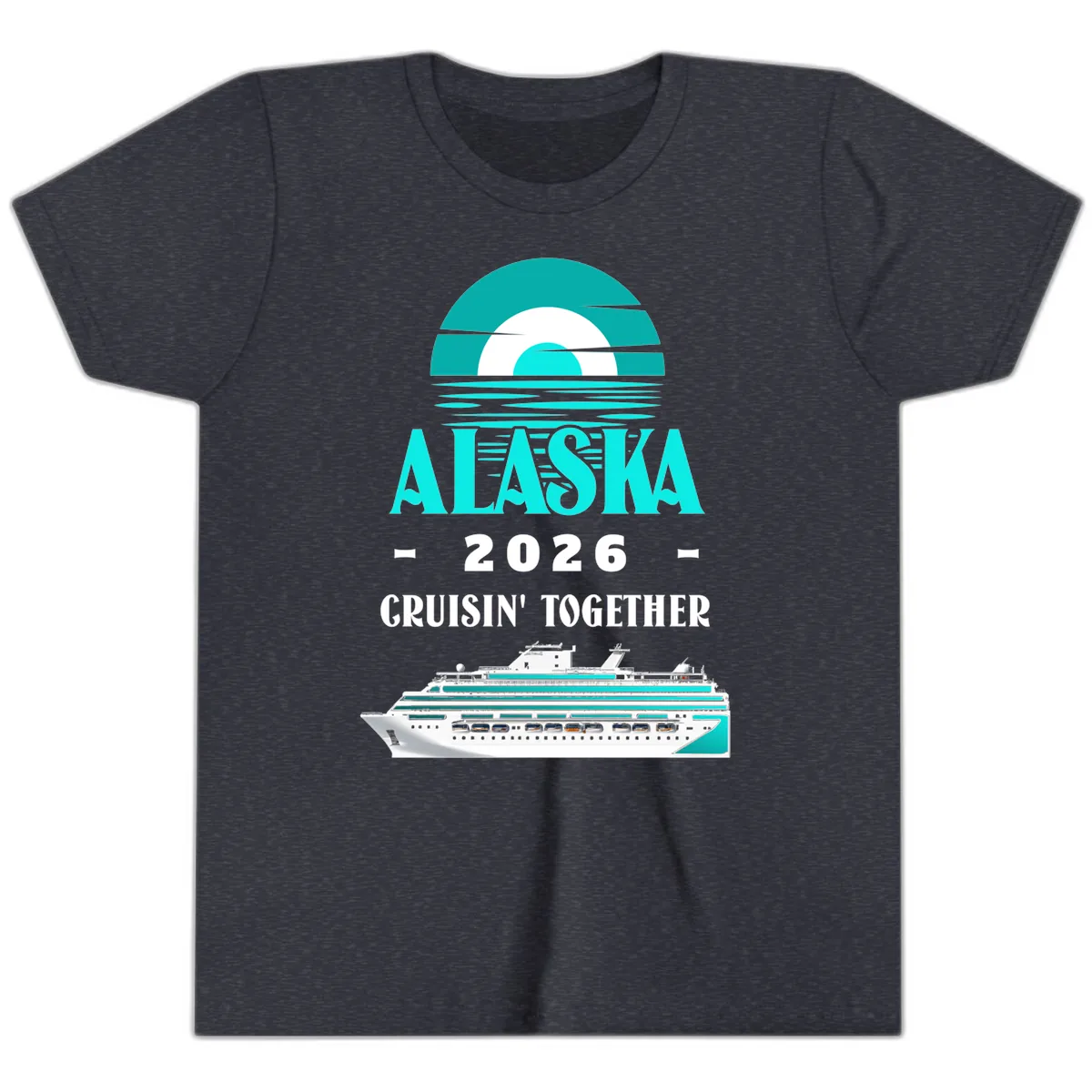 Alaska 2026 Cruisin' Together Family Cruise Youth T-Shirt in Heather Navy