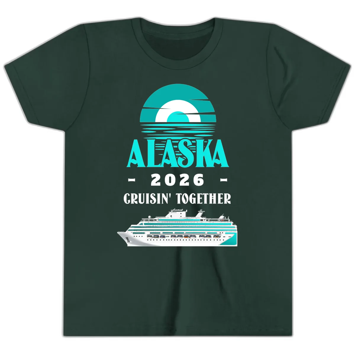 Alaska 2026 Cruisin' Together Family Cruise Youth T-Shirt in Forest
