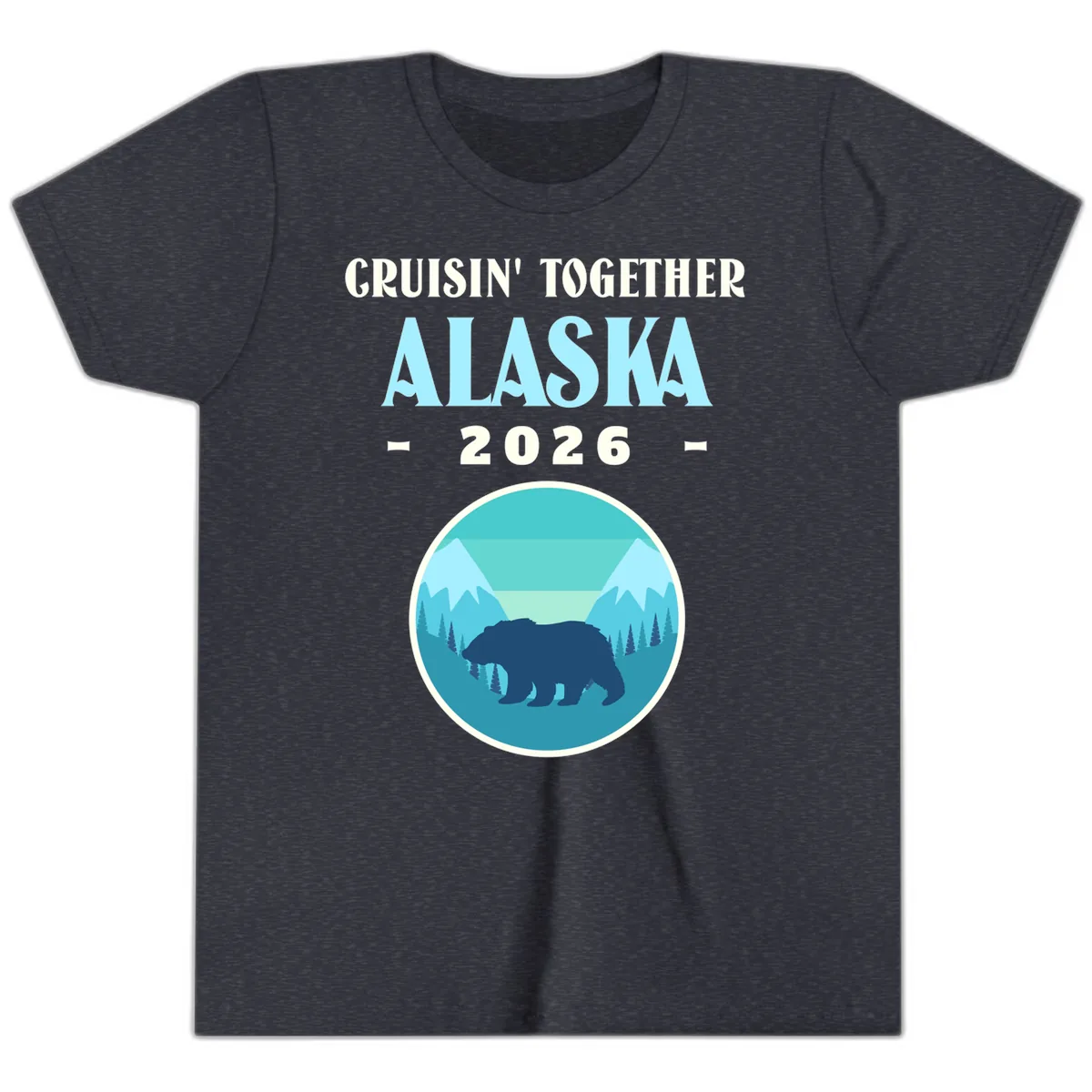 Cruisin' Together Alaska 2026 Bear Silhouette Youth T-Shirt in Heather Navy