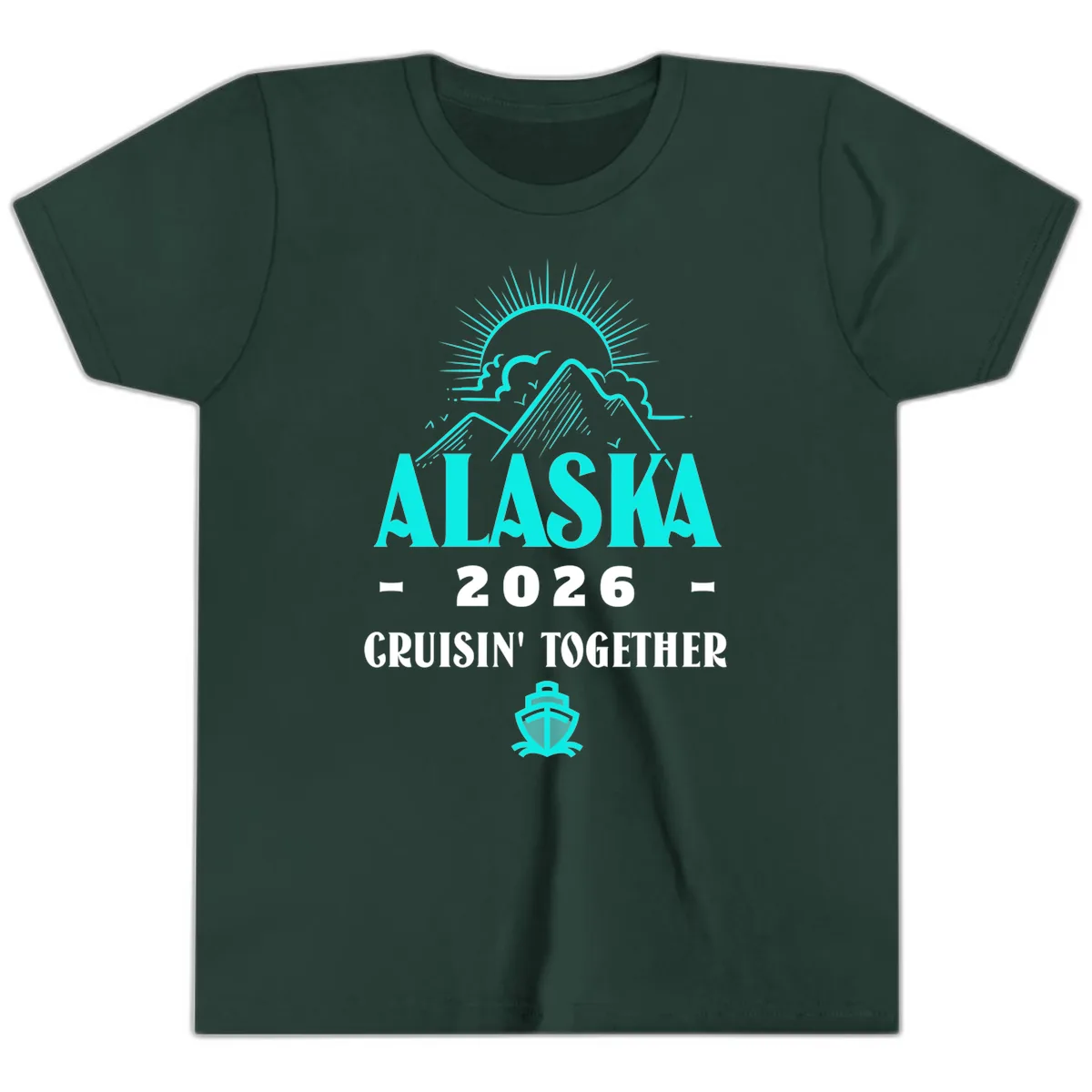 Alaska 2026 Cruisin' Together Design Youth T-Shirt in Forest