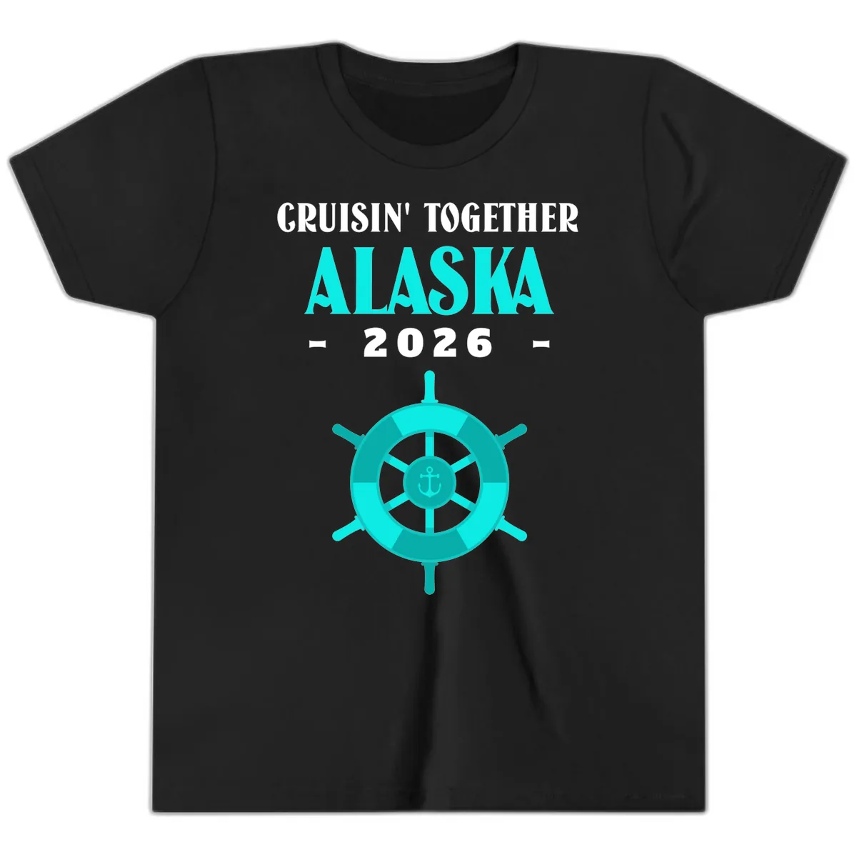 Cruisin' Together Alaska 2026 Ship Wheel Youth T-Shirt in Black