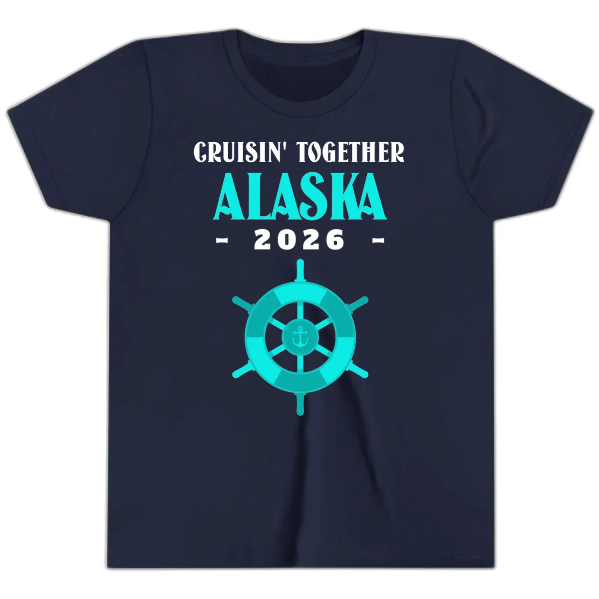 Cruisin' Together Alaska 2026 Ship Wheel Youth T-Shirt in Navy