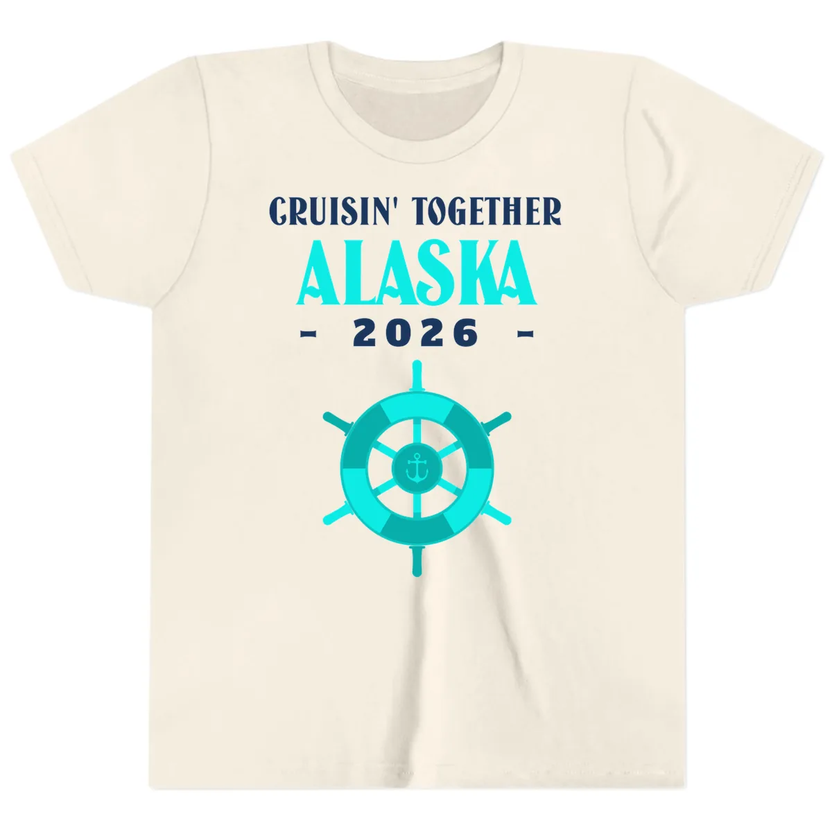 Cruisin' Together Alaska 2026 Ship Wheel Youth T-Shirt in Natural