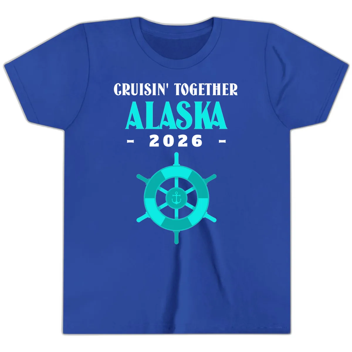 Cruisin' Together Alaska 2026 Ship Wheel Youth T-Shirt in True Royal
