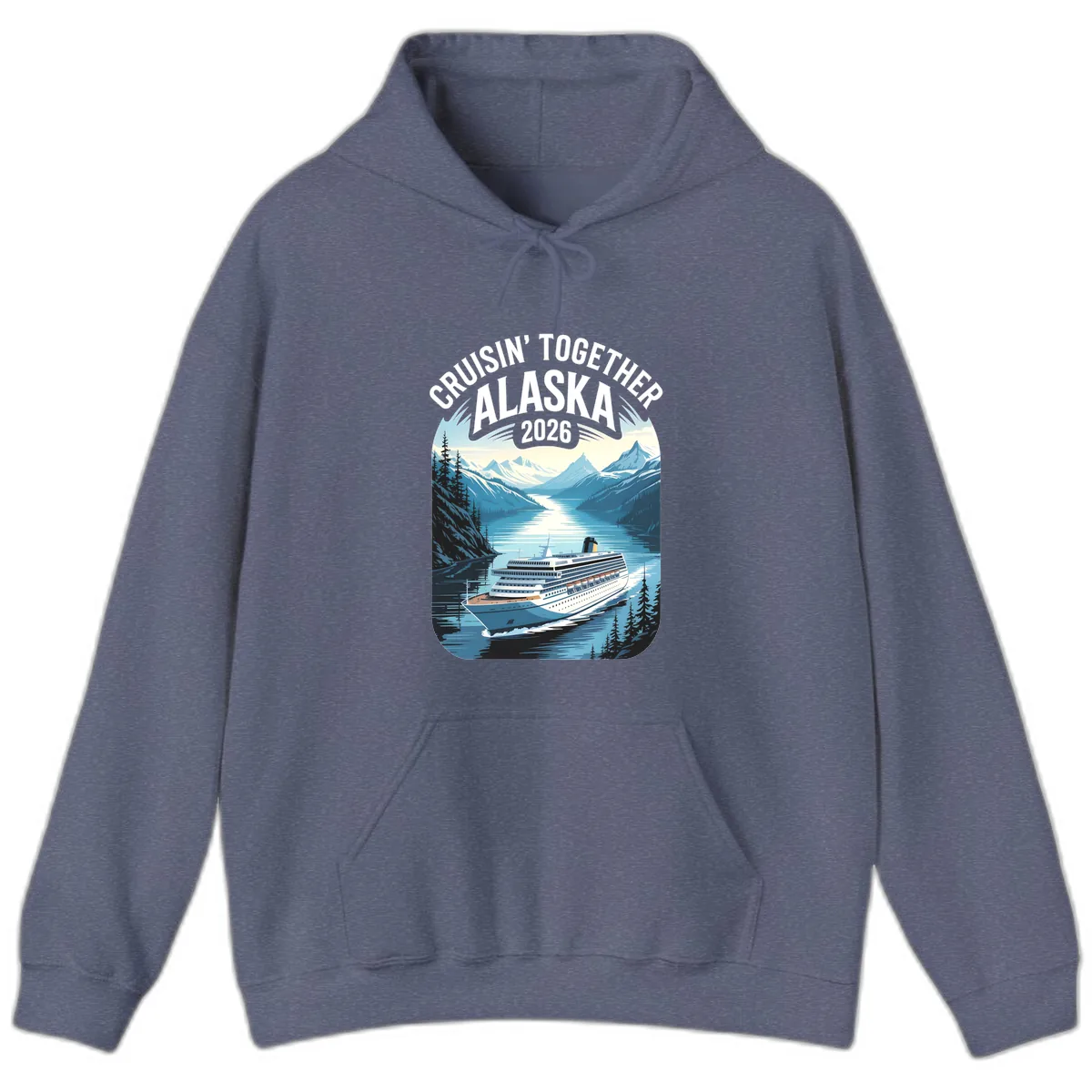 Alaskan Cruise Together 2026 Ship Scenic Hoodie in Heather Navy