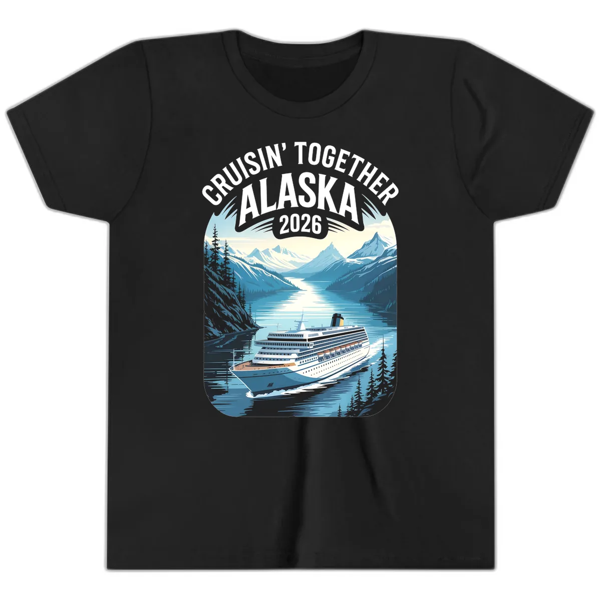 Alaskan Cruise Together 2026 Ship Scenic Youth T-Shirt in Black