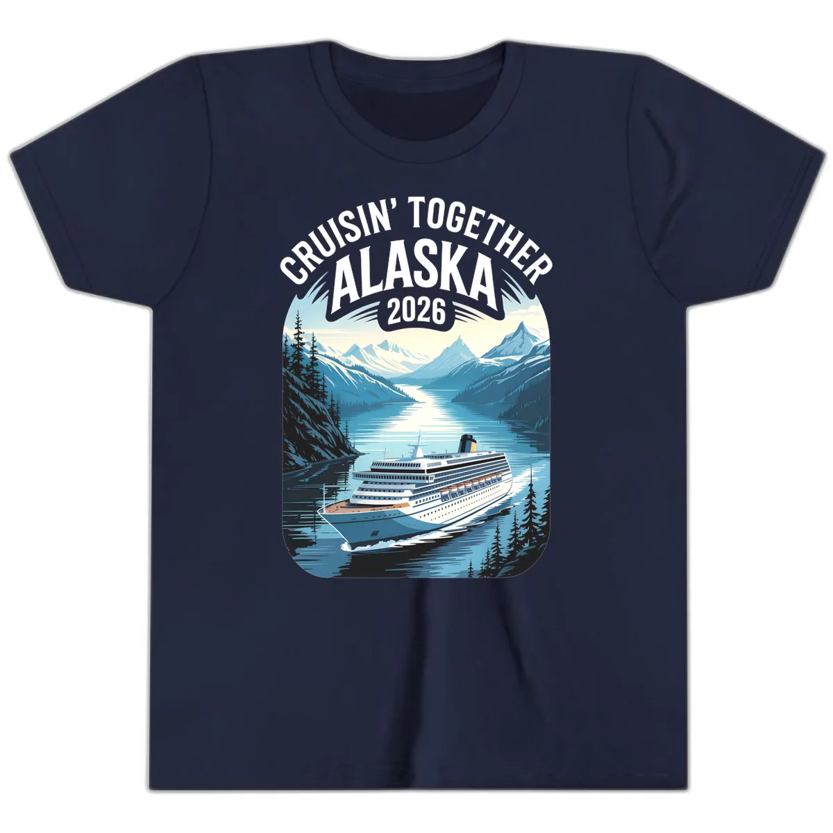 Alaskan Cruise Together 2026 Ship Scenic Youth T-Shirt in Navy