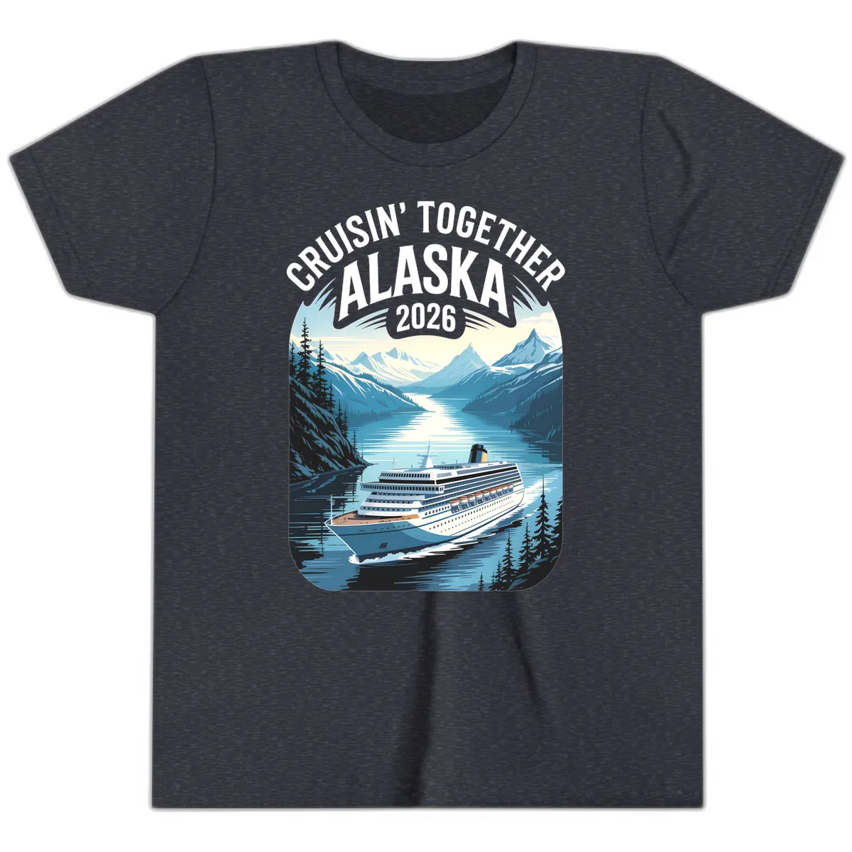 Alaskan Cruise Together 2026 Ship Scenic Youth T-Shirt in Heather Navy