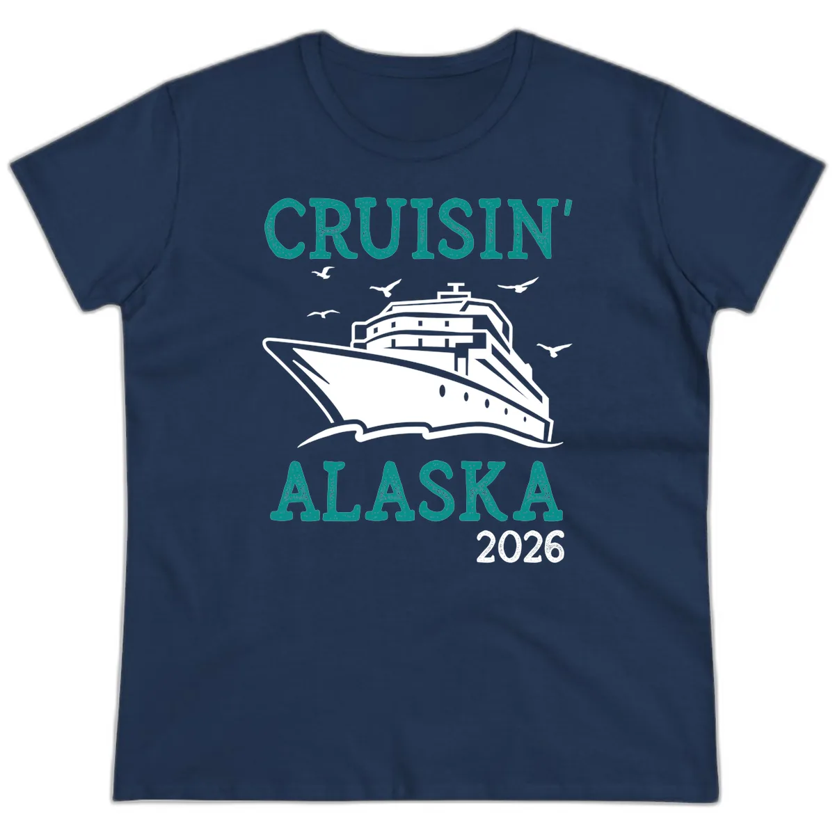 Cruisin' Alaska 2026 Cruise Ship Design Ladies Tee in Navy