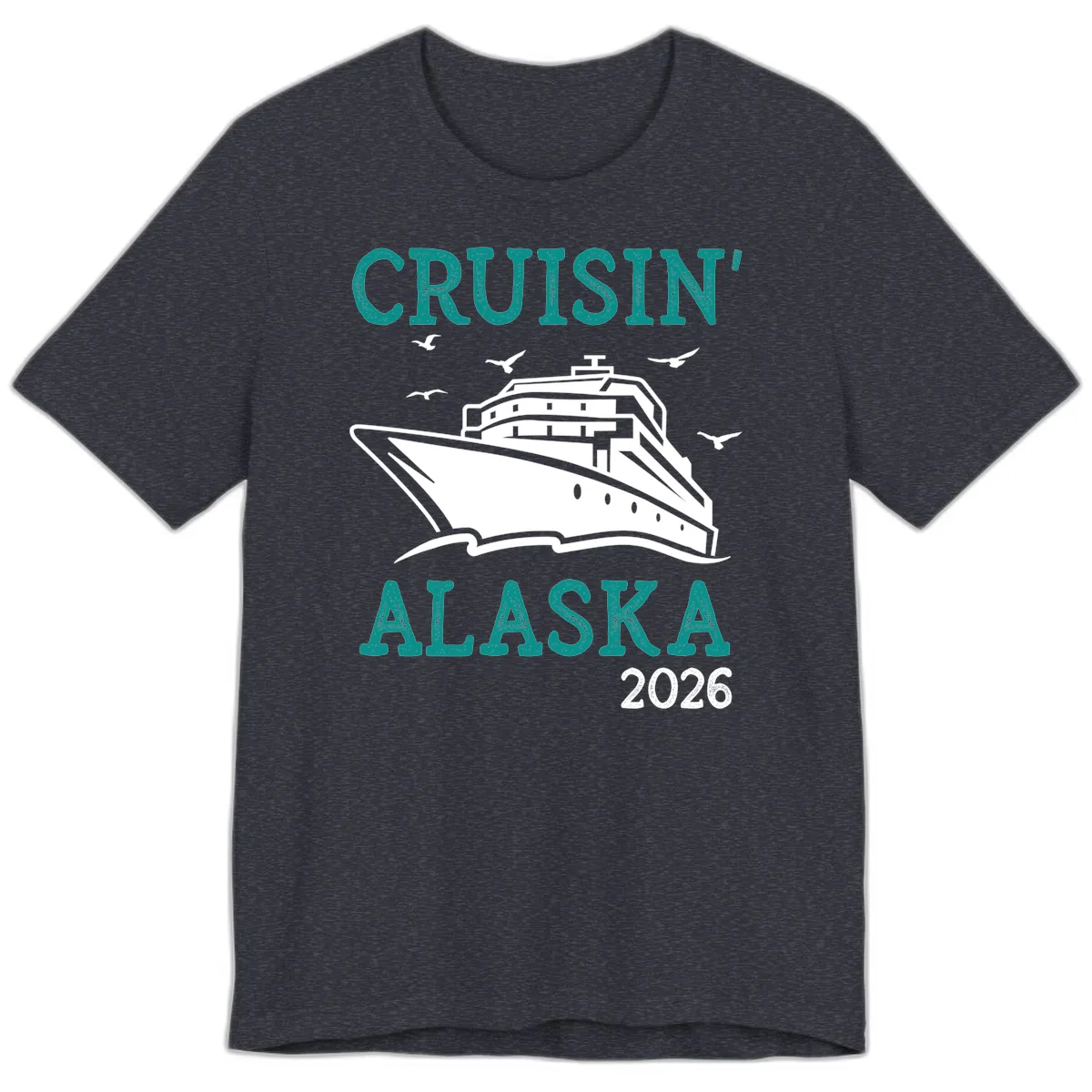Cruisin' Alaska 2026 Cruise Ship Design Premium T-Shirt in Heather Navy
