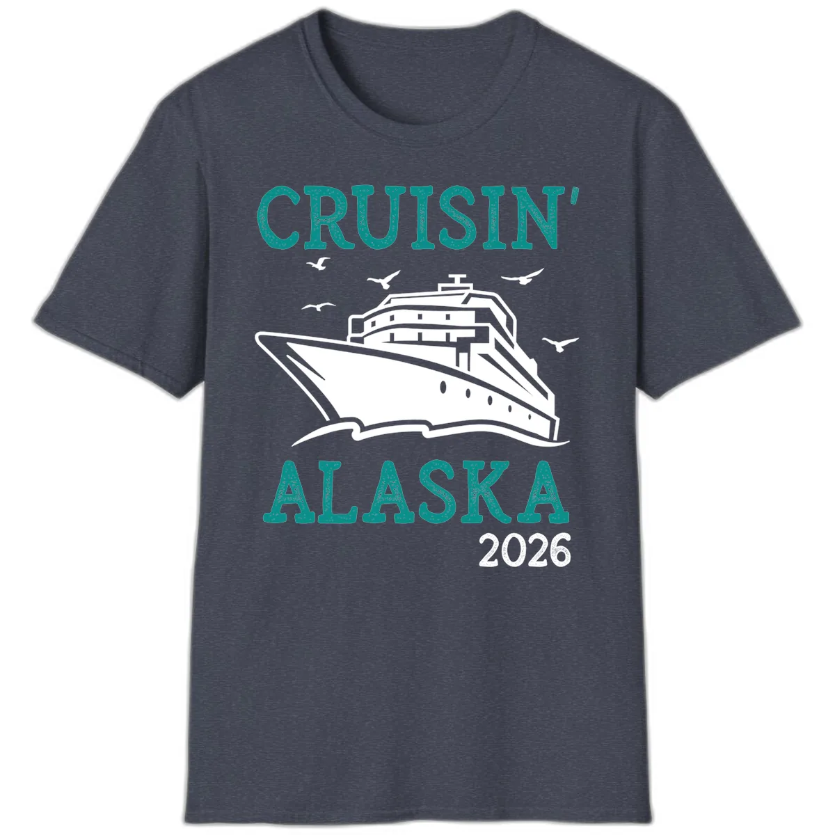Cruisin' Alaska 2026 Cruise Ship Design T-Shirt in Heather Navy