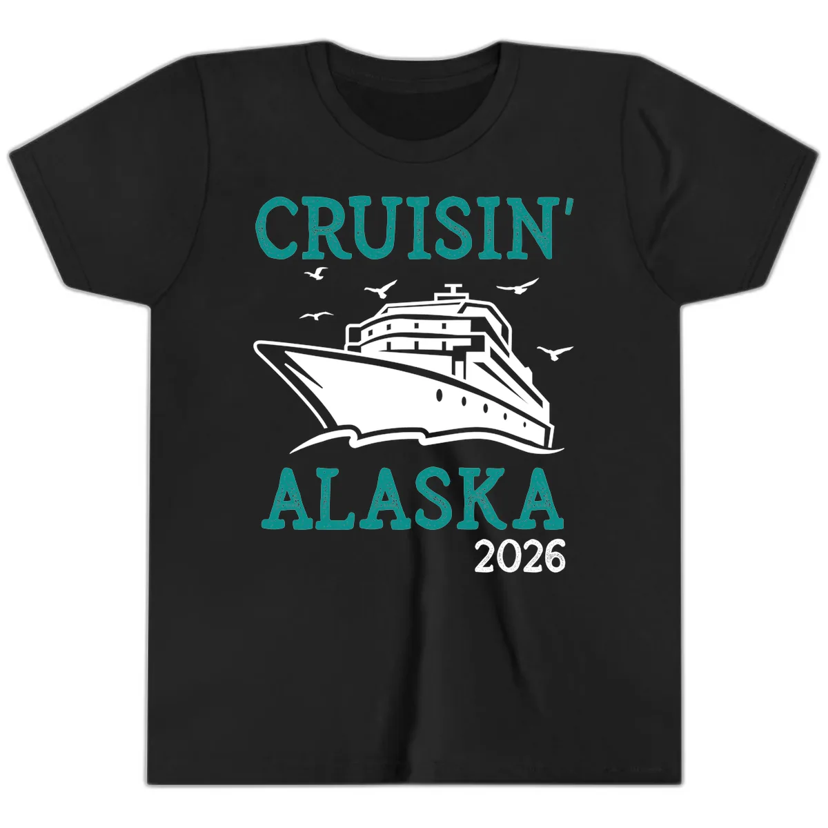 Cruisin' Alaska 2026 Cruise Ship Design Youth T-Shirt in Black