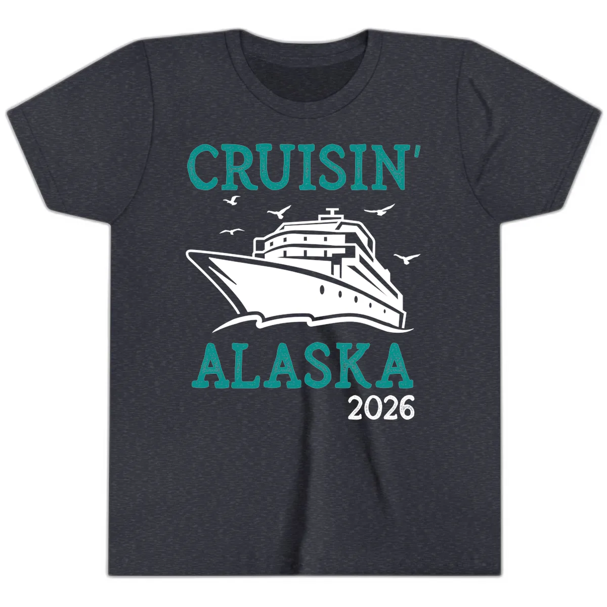 Cruisin' Alaska 2026 Cruise Ship Design Youth T-Shirt in Heather Navy