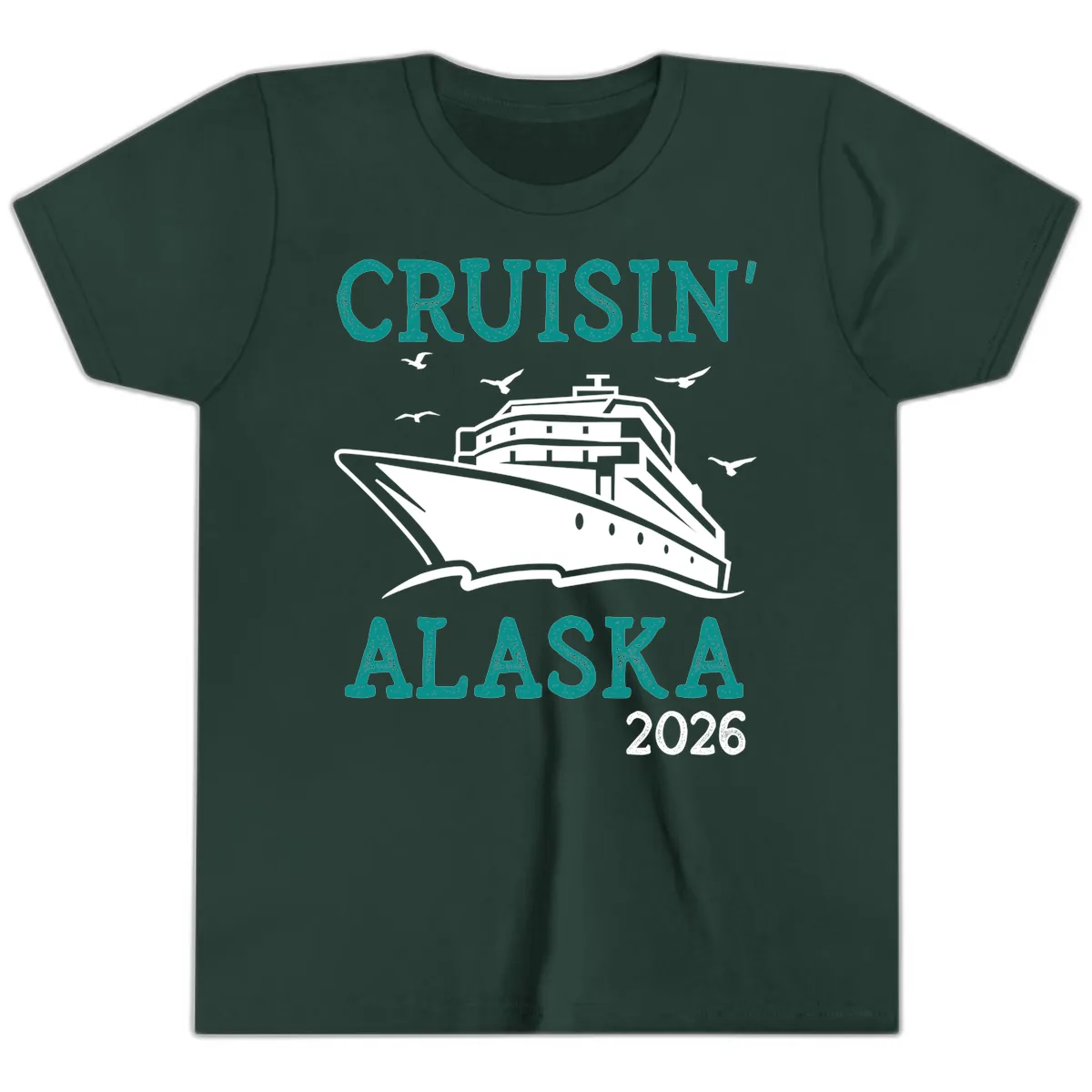 Cruisin' Alaska 2026 Cruise Ship Design Youth T-Shirt in Forest