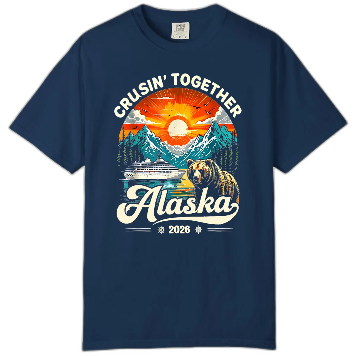 Cruisin' Together Alaska 2026 Bear and Ship Comfort Color in Navy