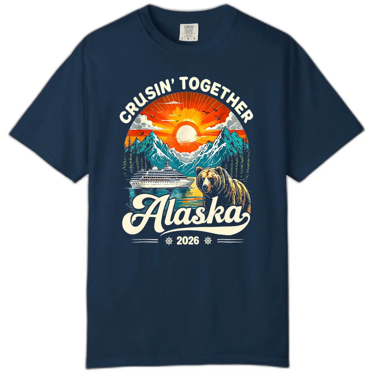 Cruisin' Together Alaska 2026 Bear and Ship Comfort Color in True Navy