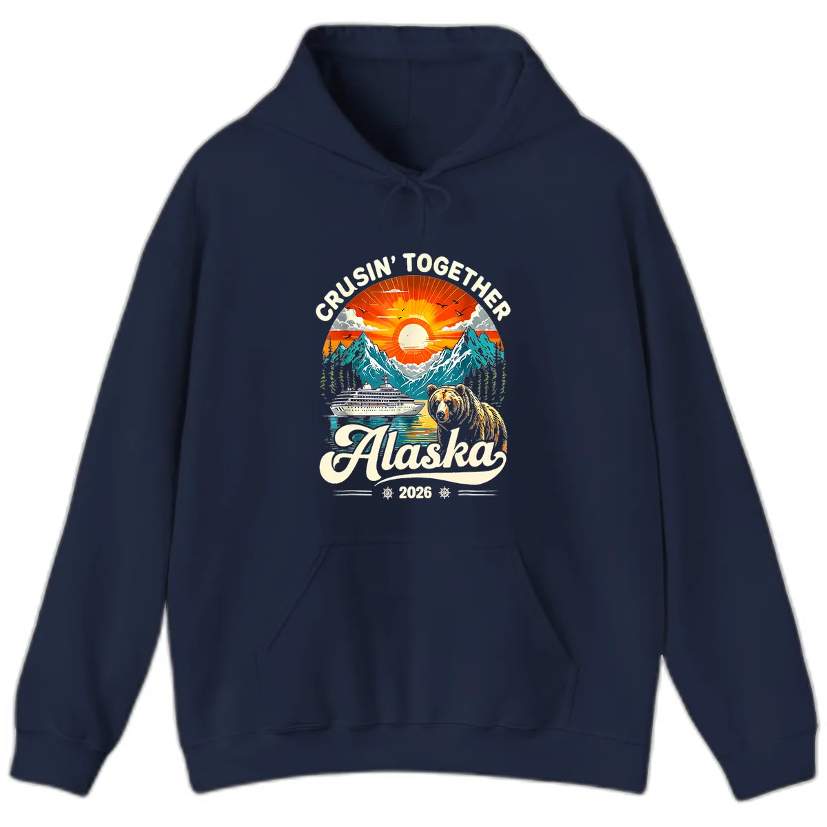 Cruisin' Together Alaska 2026 Bear and Ship Hoodie in Navy