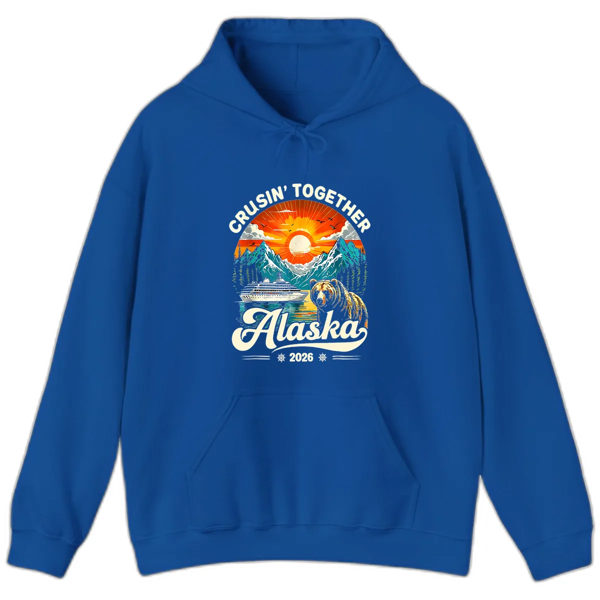 Cruisin' Together Alaska 2026 Bear and Ship Hoodie in Royal