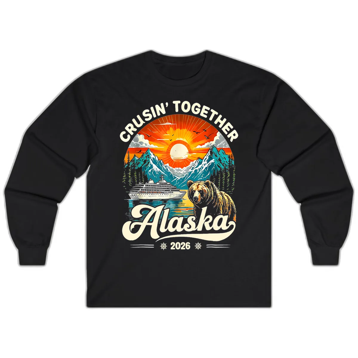Cruisin' Together Alaska 2026 Bear and Ship Long Sleeve in Black