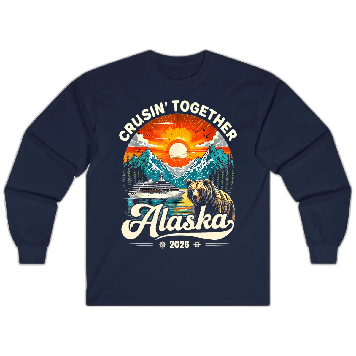 Cruisin' Together Alaska 2026 Bear and Ship Long Sleeve in Navy