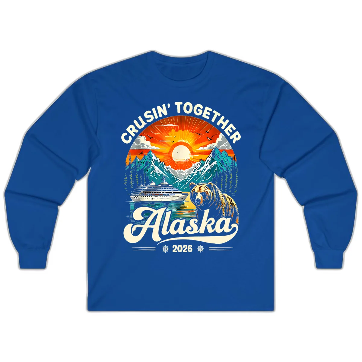 Cruisin' Together Alaska 2026 Bear and Ship Long Sleeve in Royal