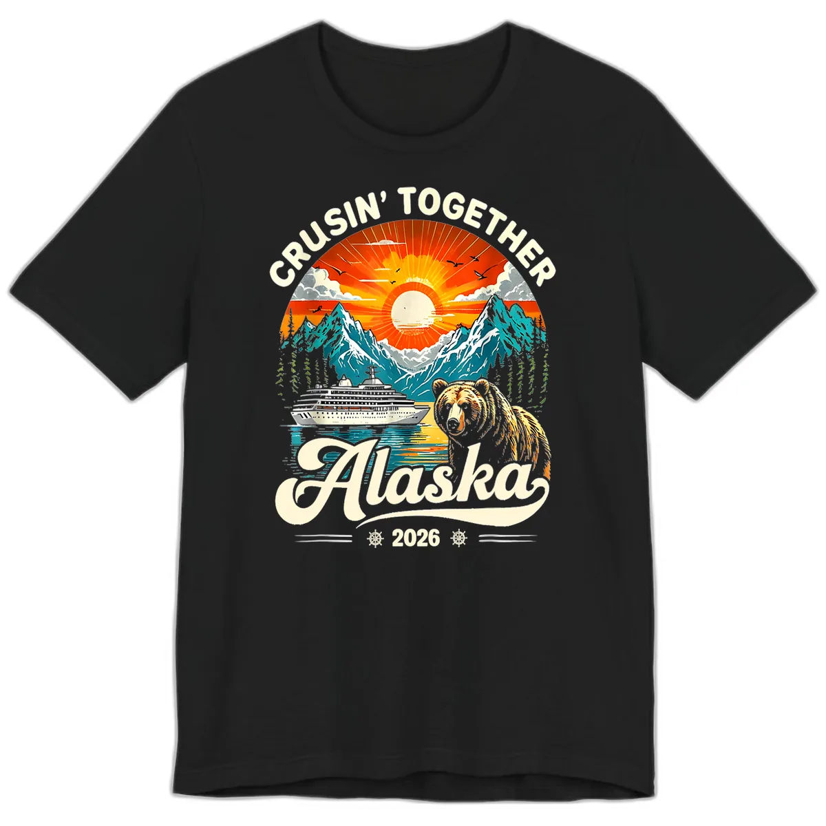 Cruisin' Together Alaska 2026 Bear and Ship Premium T-Shirt in Black