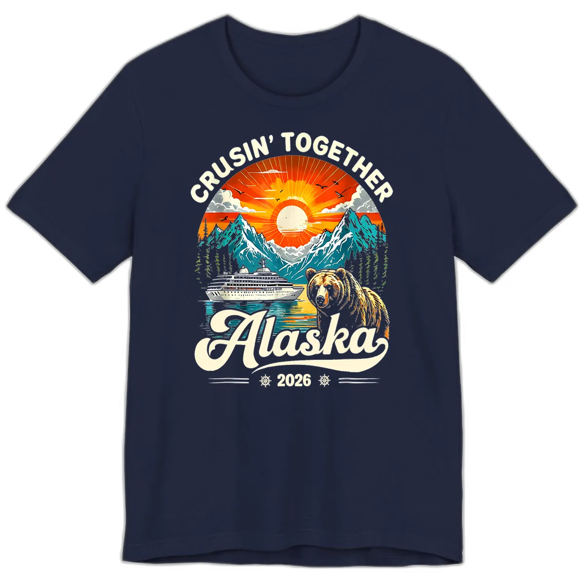 Cruisin' Together Alaska 2026 Bear and Ship Premium T-Shirt in Navy