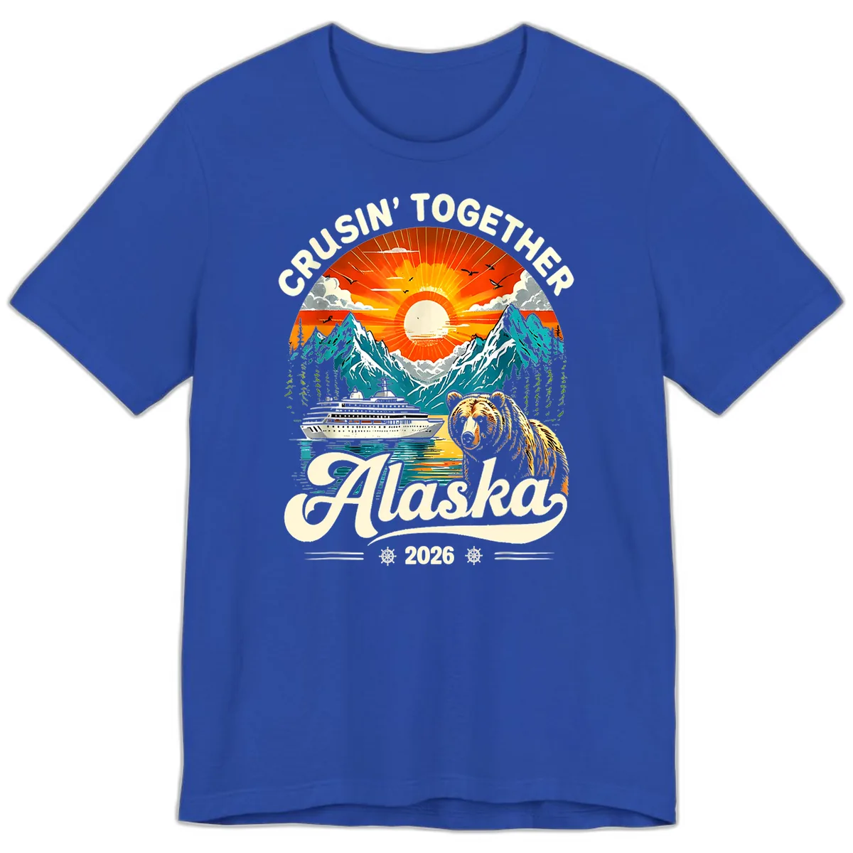 Cruisin' Together Alaska 2026 Bear and Ship Premium T-Shirt in True Royal